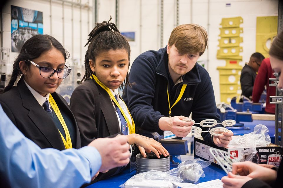 Students from Bristol Metropolitan Academy working with Airbus and Engineering staff from our AEC.