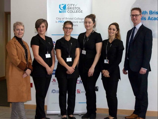 Bristol South MP, Karin Smyth stands with staff and students to promote the South Bristol Jobs & Apprenticeships Fair 2019