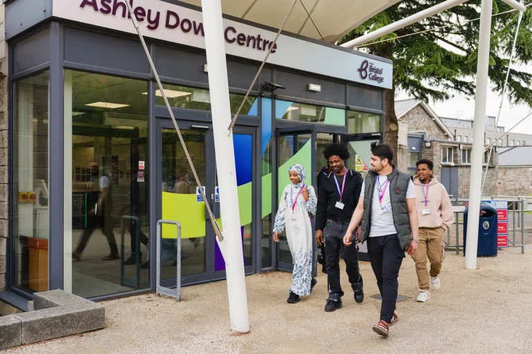 students walking outside campus
