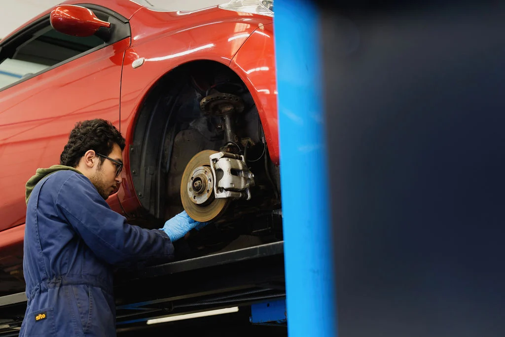 Student pictured in the Motor Vehicle workshop.