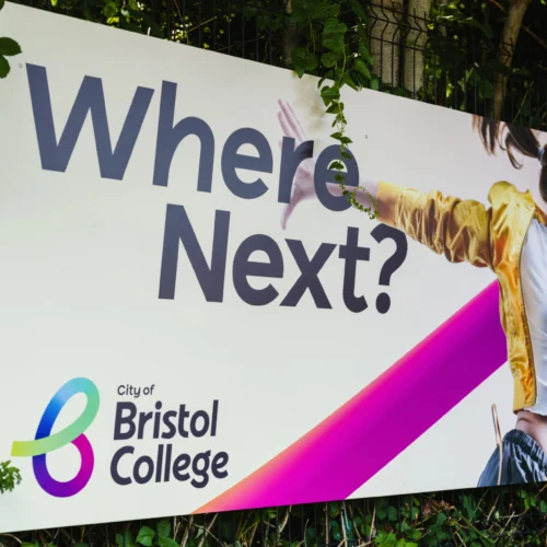 Where Next banner pictured at the SBSA campus.