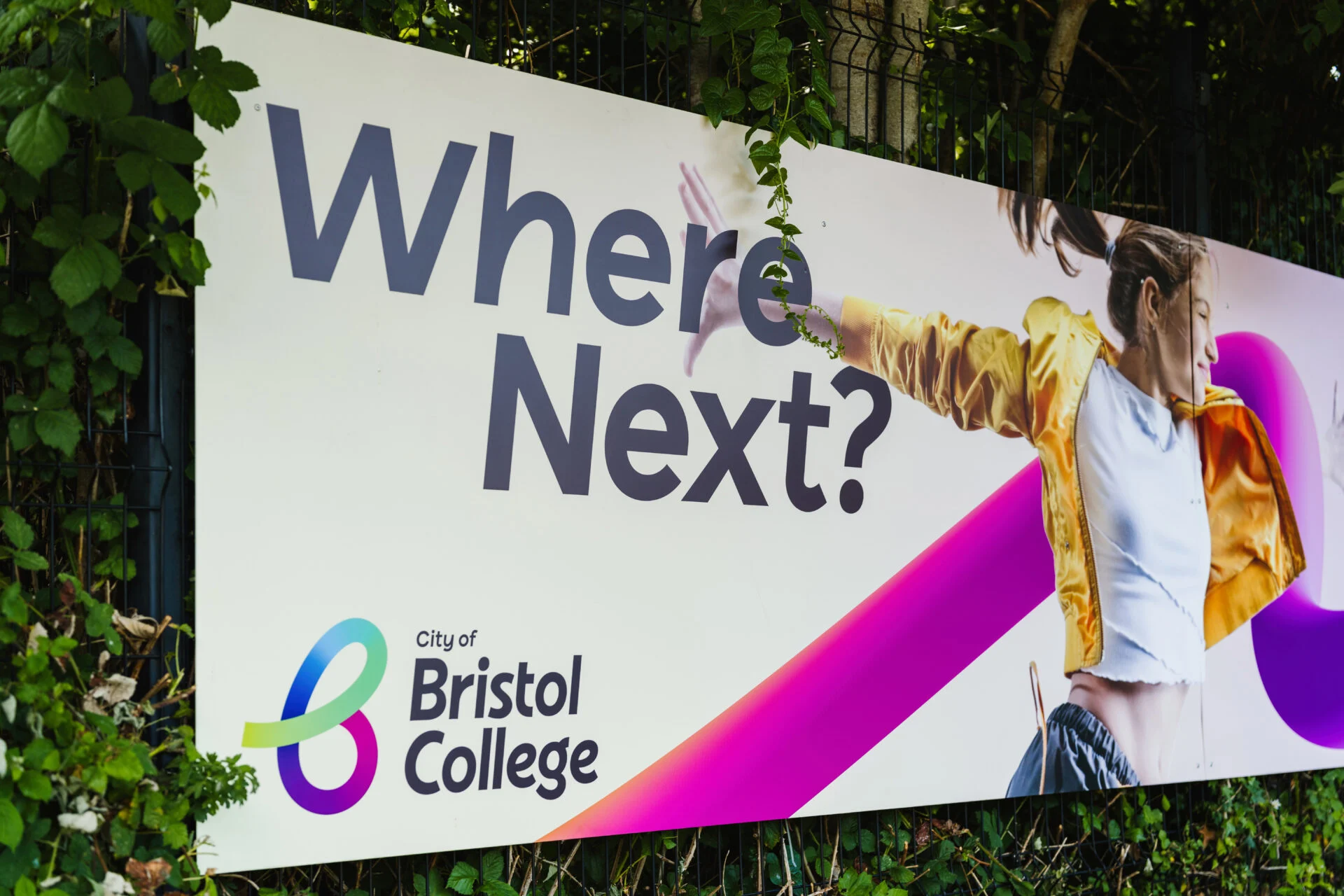 Where Next banner pictured at the SBSA campus.