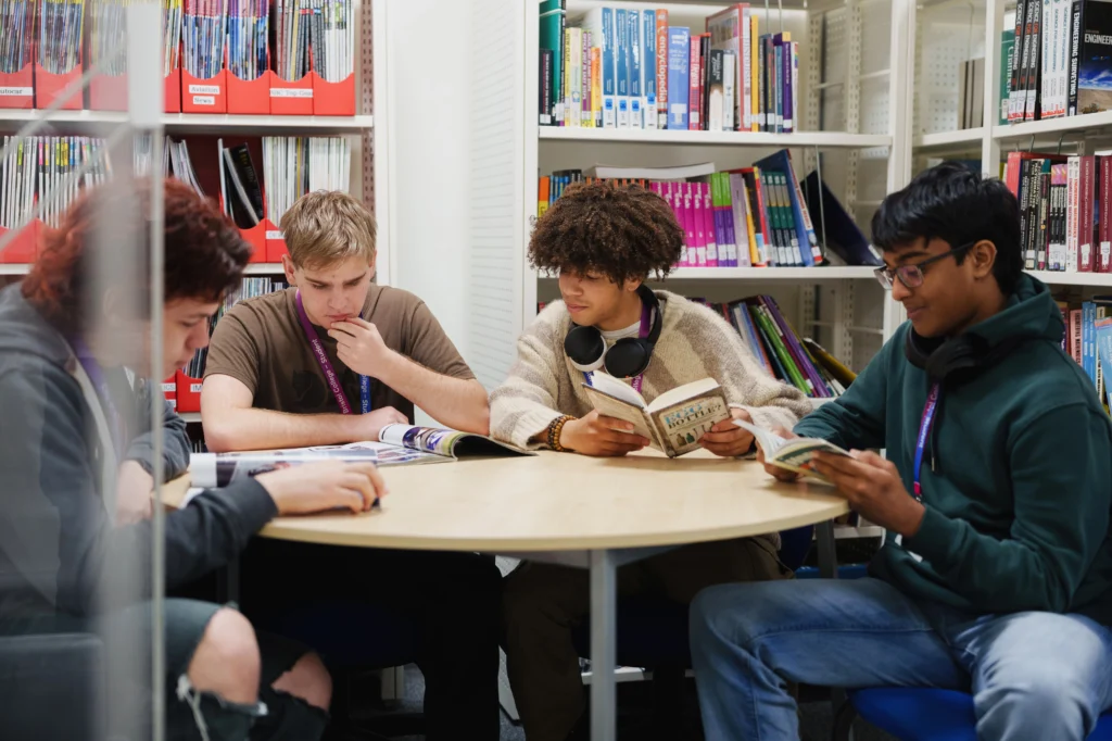 students in a library
