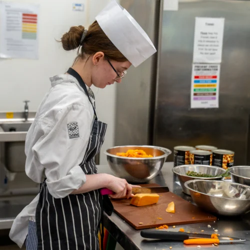 Student in a catering class