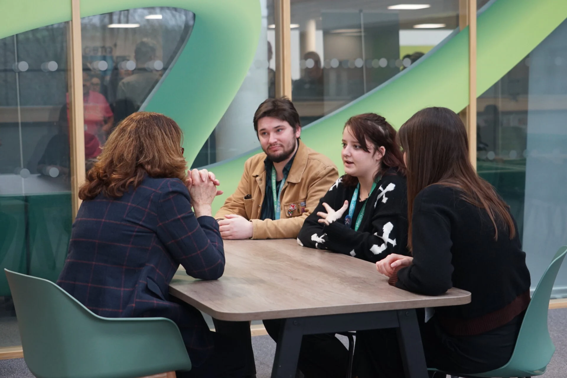 Business Administration apprentice, Charlotte Hennessy, pictured talking.