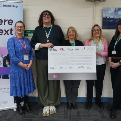 Colleagues pictured at the signing of the Dying to Work Charter.