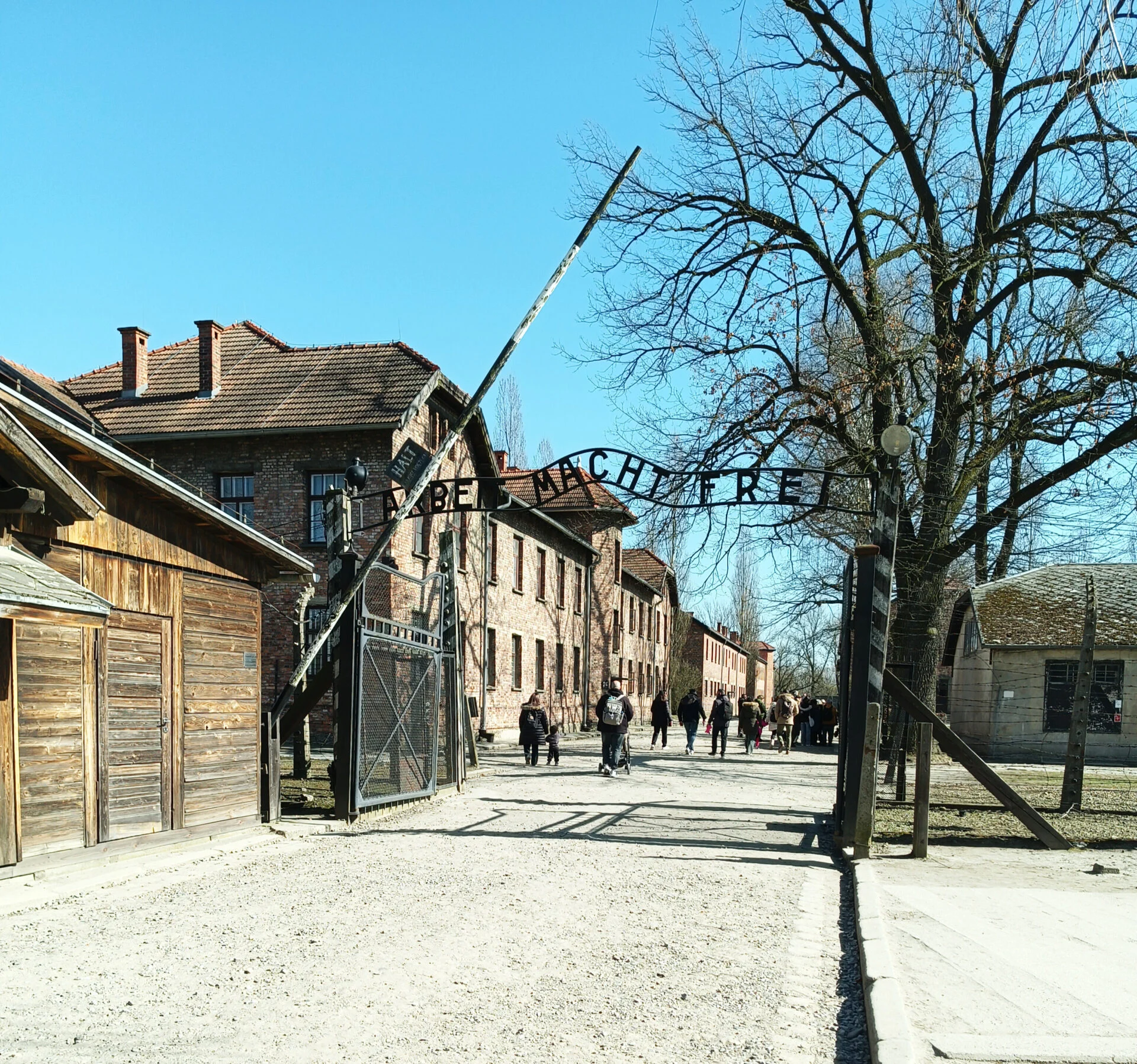 Pictured is the entrance to Auschwitz.