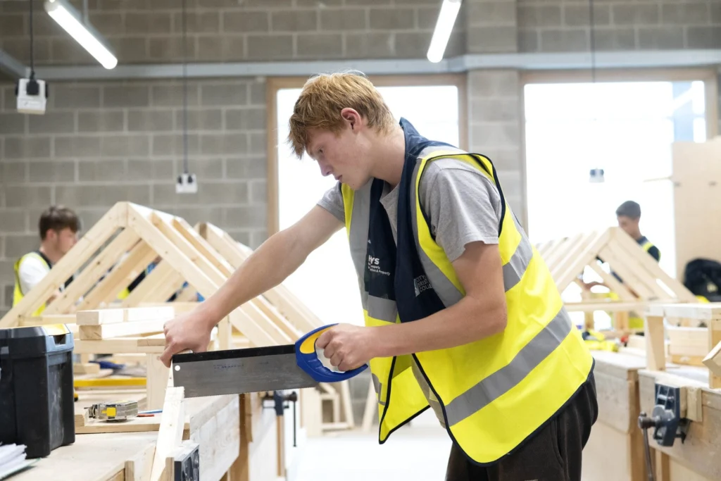 Construction student pictured in the workshop.