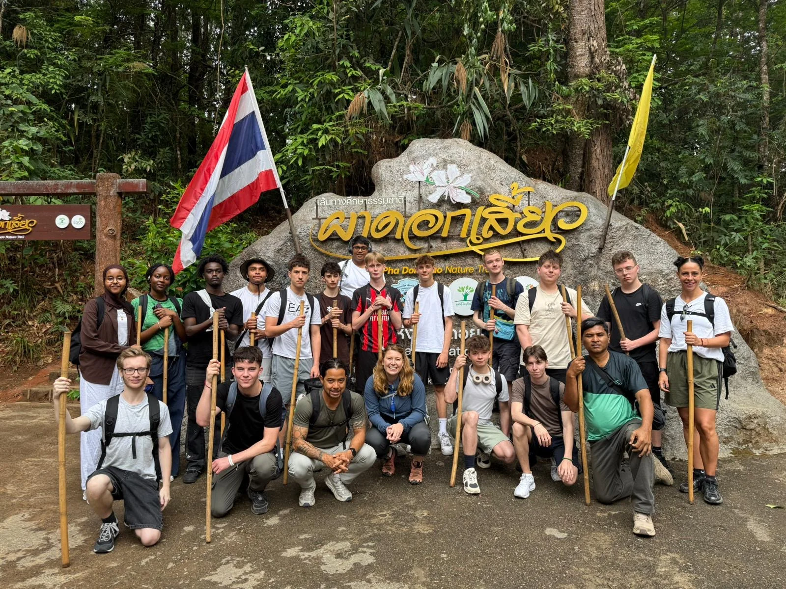 Students pictured as part of a college trip to Thailand.