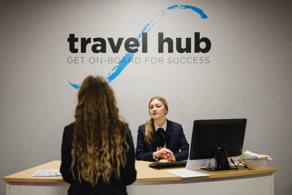 student working as an airline staff member