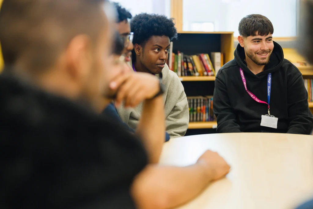 students in a group project chatting