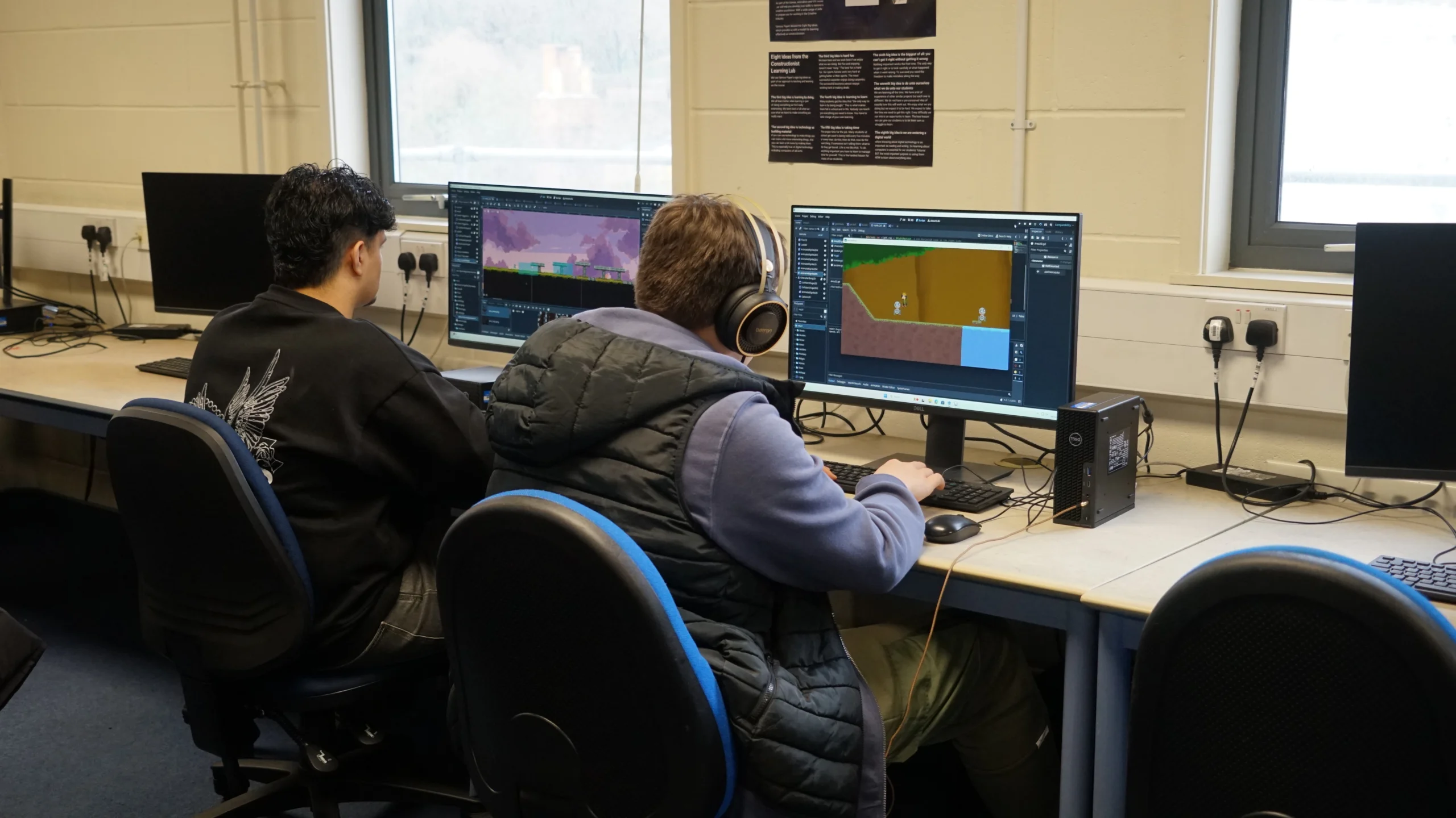 Games development students playing games in a computer