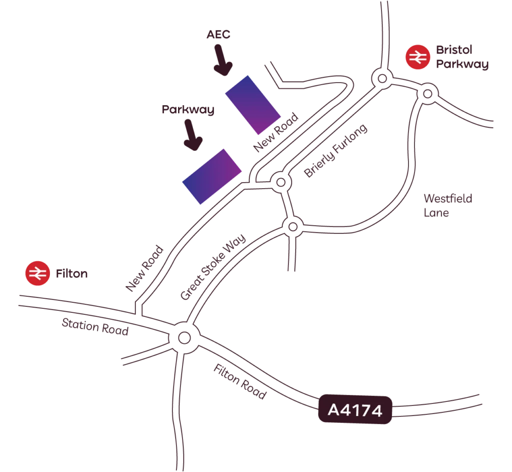 A map that shows how to navigate between the Parkway and Advanced Engineering Centre of City of Bristol College.